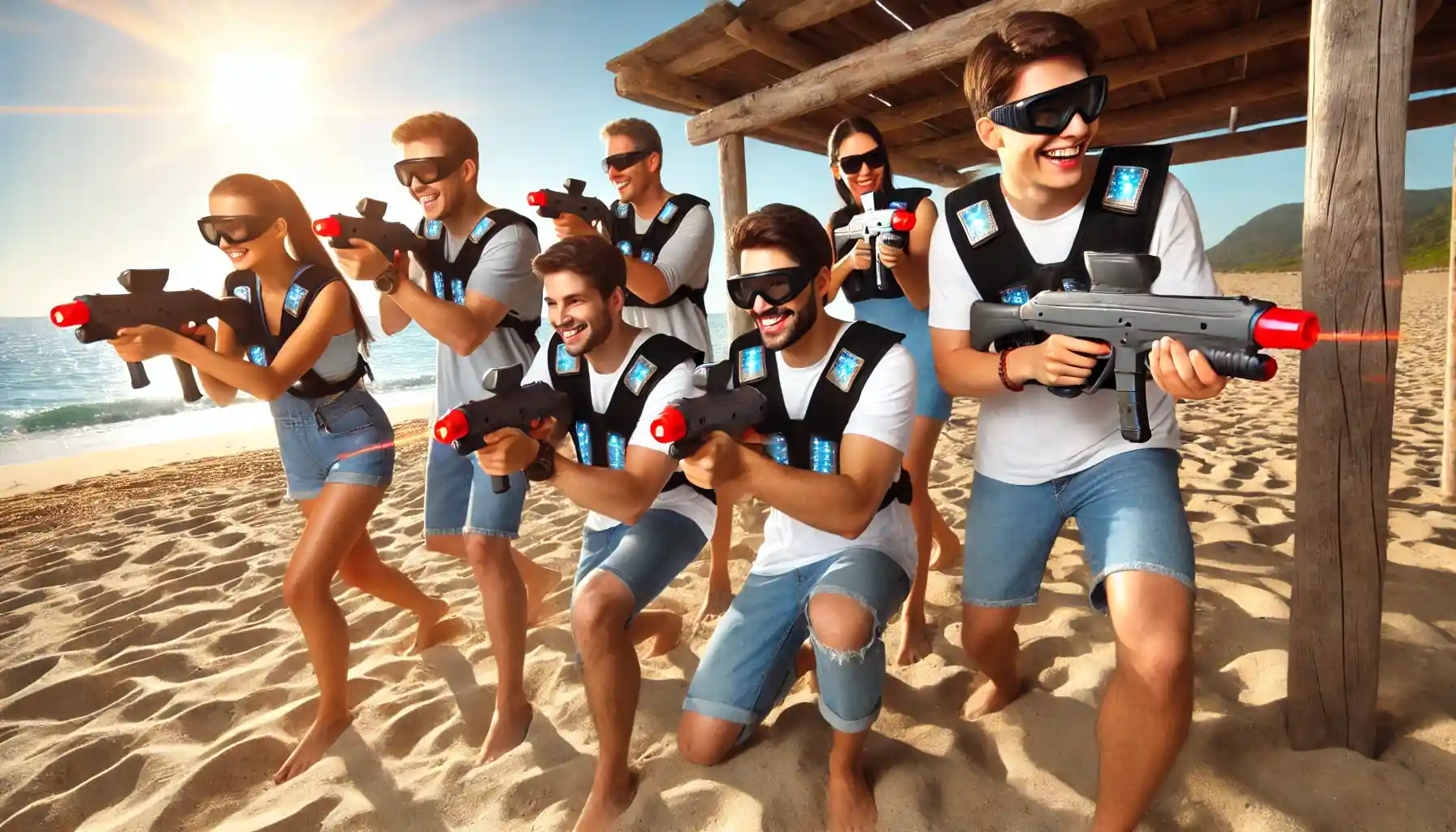 lasergamen op het strand voor een bedrijfsuitje